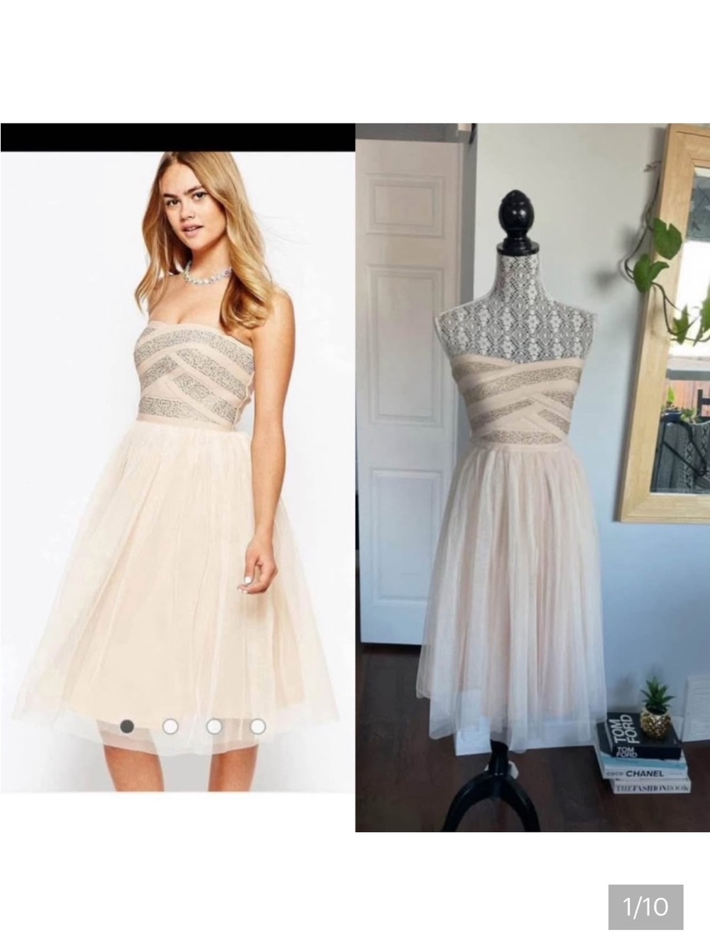 Stunning Strapless Beaded Dress With Tulle Skirt. Small.